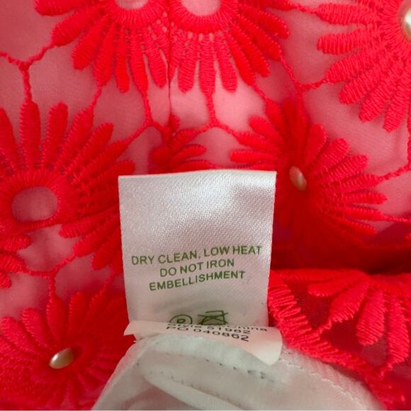 Lilly Pulitzer Fiesta Pink Floral Lace Pearl Bead Pinwheel Mini Dress Sleeveless - Picture 12 of 13